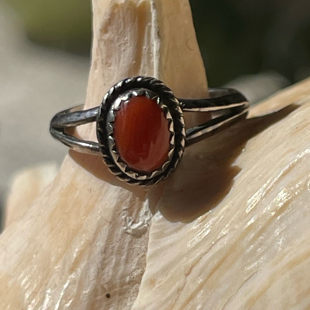 Mediterranean coral and sterling silver ring